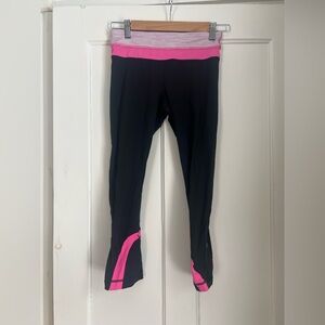 Lululemon Athletica Cropped Leggings | Pink and Black | Size 4